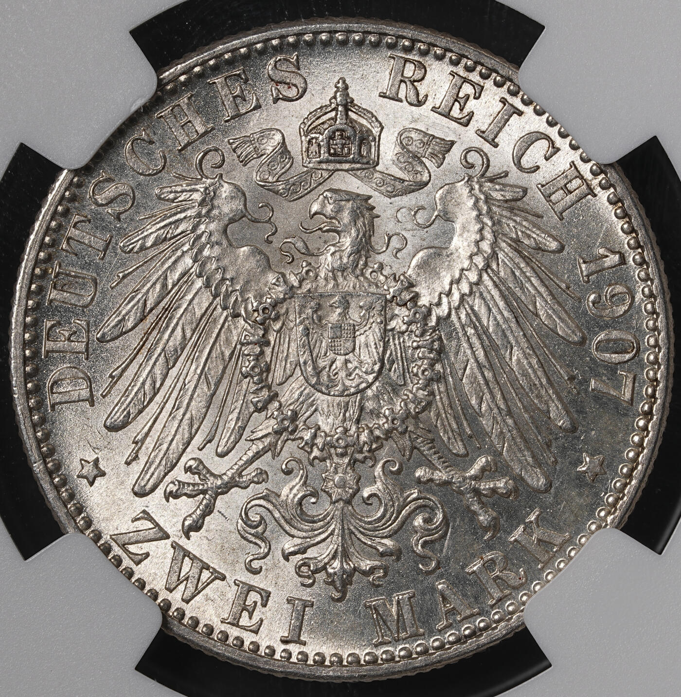 修遠堂世界钱币第五十五期 全场包邮 NGC MS63 1907年巴登国王逝世纪念2马克银币
