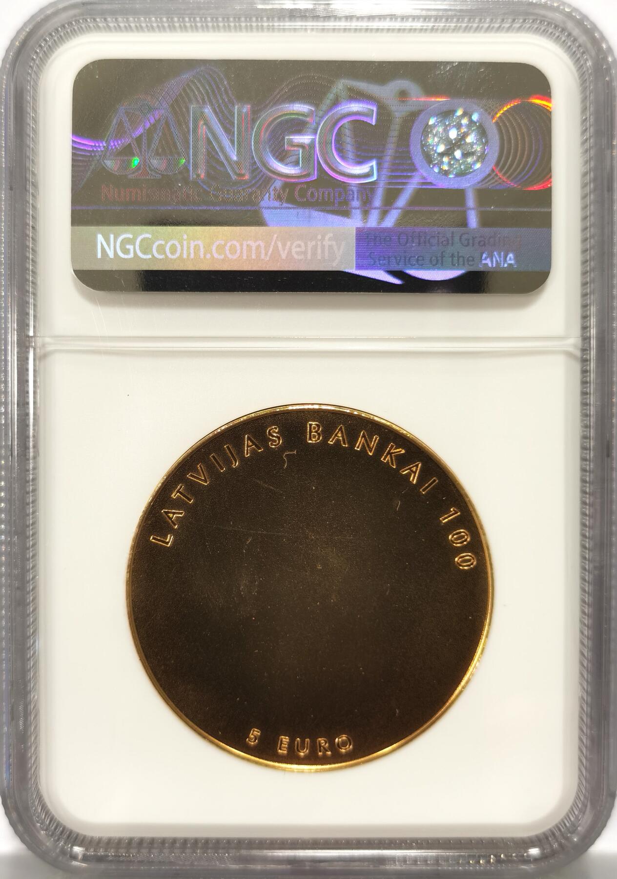 博洋堂世界钱币拍卖第108期（全场包邮） NGC PF69 拉脱维亚2022年央行成立100周年5欧元精制银币，带盒证