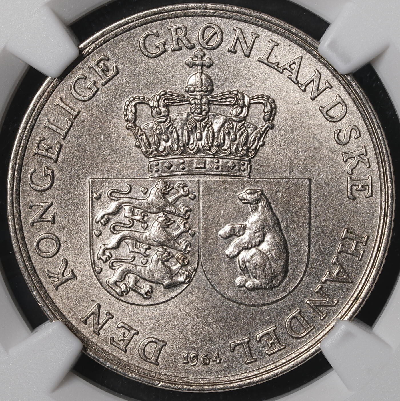 修遠堂世界钱币第五十五期 全场包邮 NGC MS63 1964年格陵兰皇家矿业公司1克朗