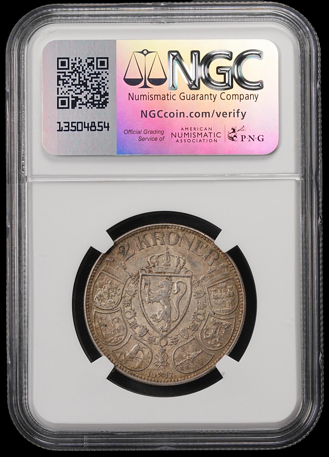 修遠堂世界钱币第五十五期 全场包邮 NGC AU58 1917年挪威2克朗银币 挪威老银币都比较少见