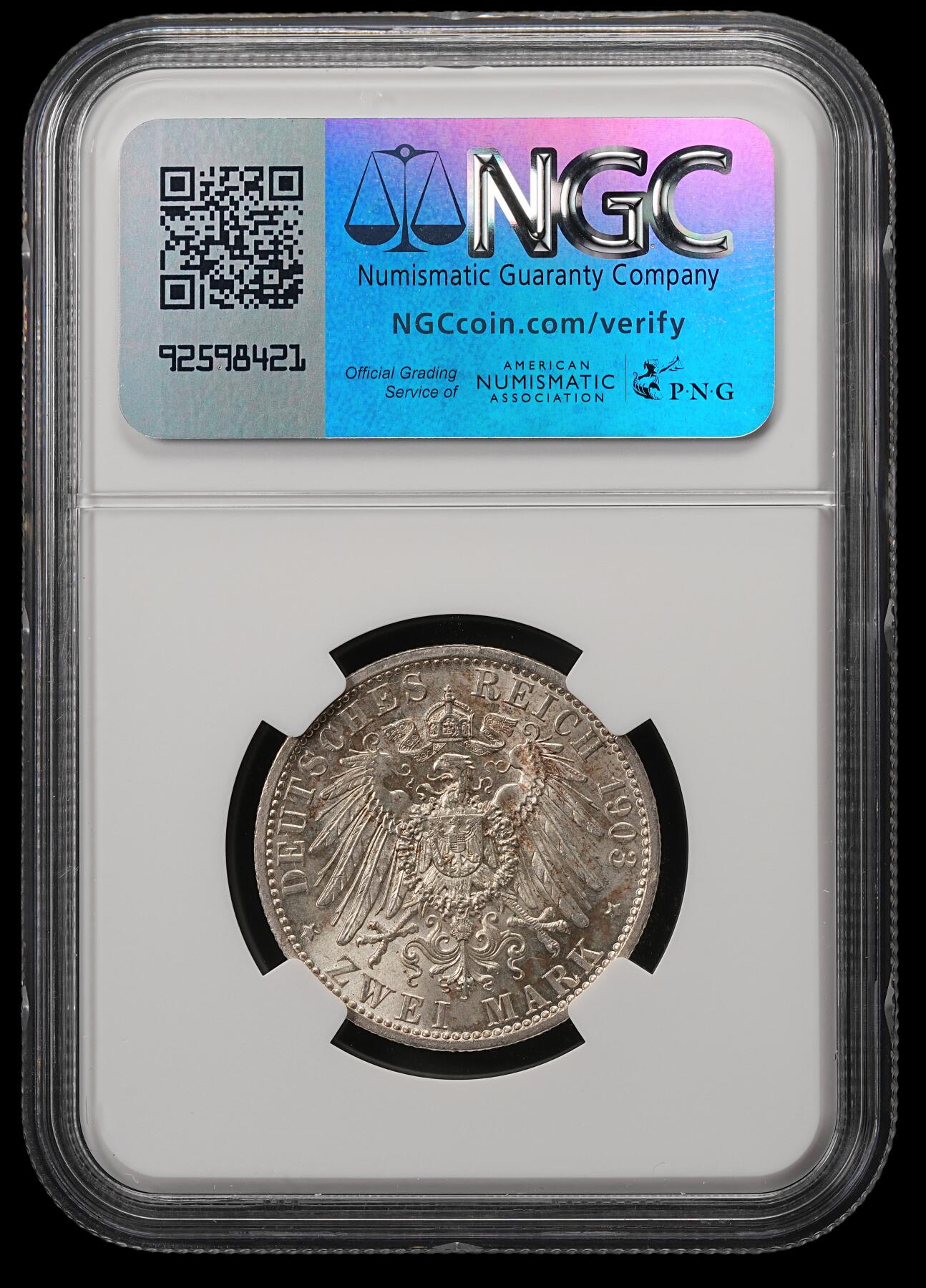 修遠堂世界钱币第五十五期 全场包邮 NGC MS64 1903年萨克森-魏玛-爱森纳赫大公国-大公结婚纪念2马克银币 少见品种 仅铸造4万枚