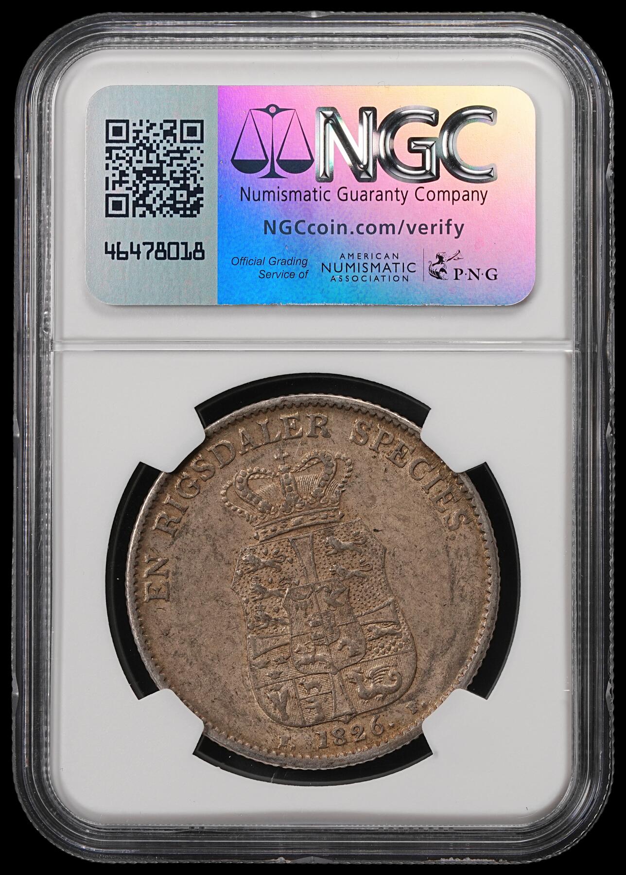 修遠堂世界钱币第五十五期 全场包邮 NGC AU55 1826年丹麦SPECIEDALER大银币