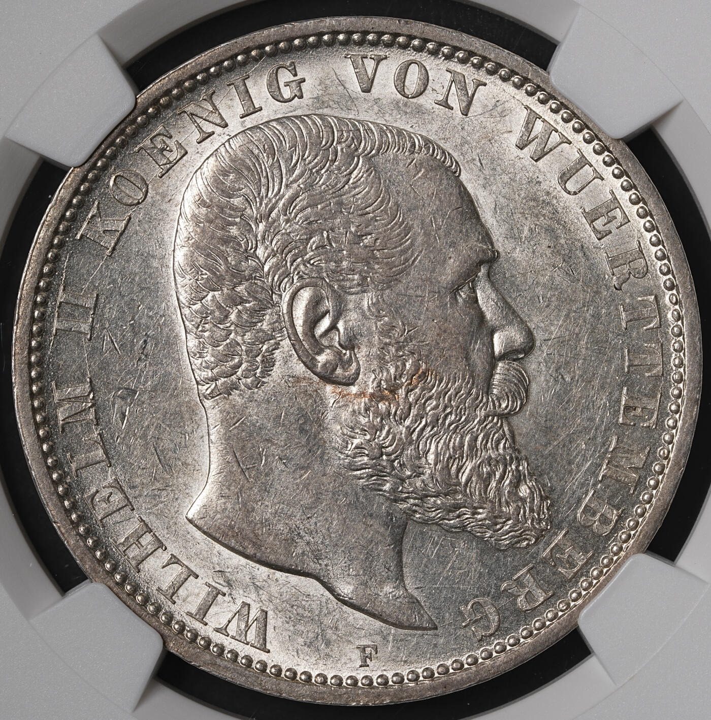 修遠堂世界钱币第五十五期 全场包邮 NGC AU58 1908年符腾堡5马克大银币