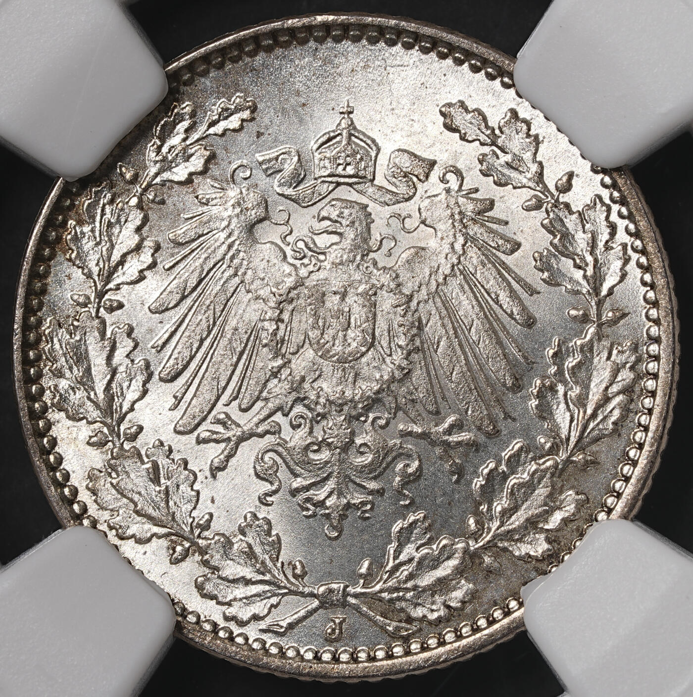 修遠堂世界钱币第五十五期 全场包邮 NGC MS66 1914年德意志第二帝国1/2马克银币 J厂铭 较少见的厂铭