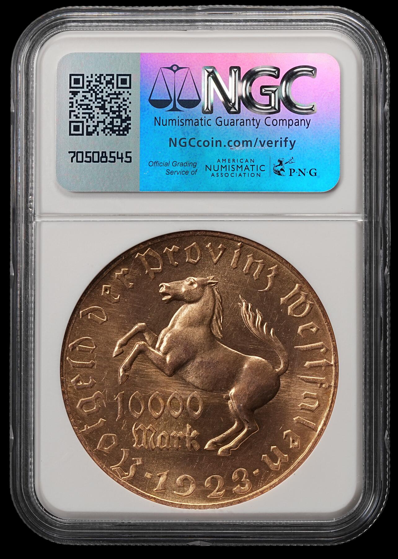 修遠堂世界钱币第五十五期 全场包邮 NGC MS64 1923年德国紧急时期威斯特法伦10000马克大马币
