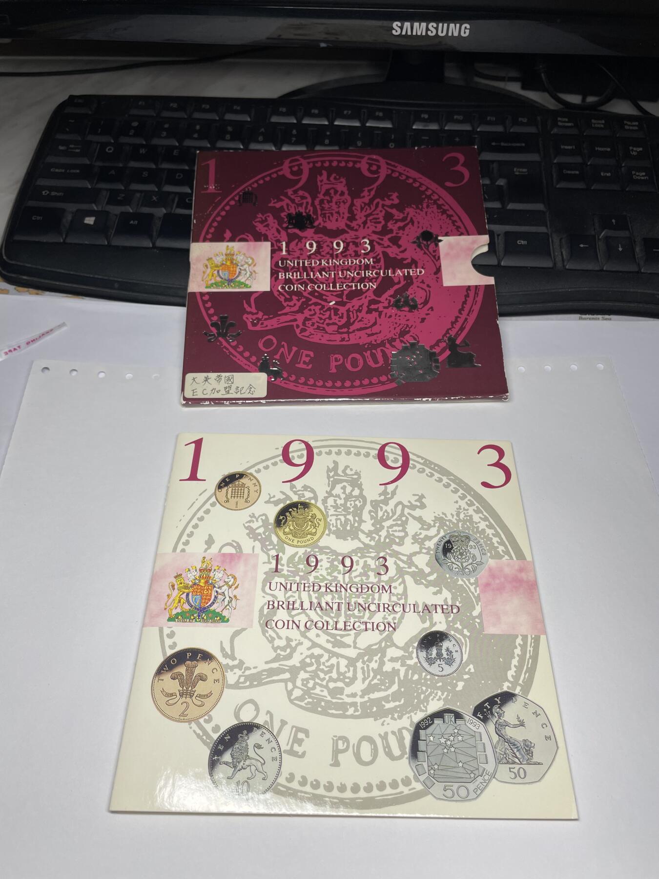 每日一拍，2025年集古藏今外币拍卖第一期-第5场—（总第195拍），可以寄存60天，满160元包邮。 英国1993年MS官方套币册，含少见欧共体50便士纪念币，1英镑发行十年纪念