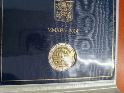 长老汇马年精选第四场拍卖 - 2014梵蒂冈纪念柏林墙倒塌25周年2欧元双金属币，卡装，eBay600多