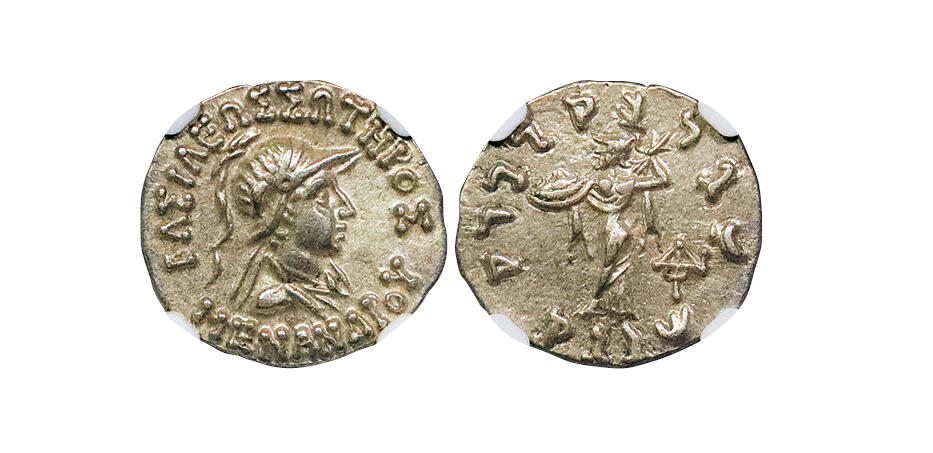 博洋堂世界钱币拍卖第108期（全场包邮） NGC Ch XF 公元前2世纪巴克特里亚王国1德拉克马银币