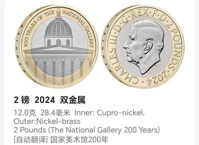 布加迪🐬～世界钱币(上海)🌾第 185 期 /  各国套币和散币 - 英国🇬🇧 2024年 2镑精致纪念币 国家美术馆200周年
