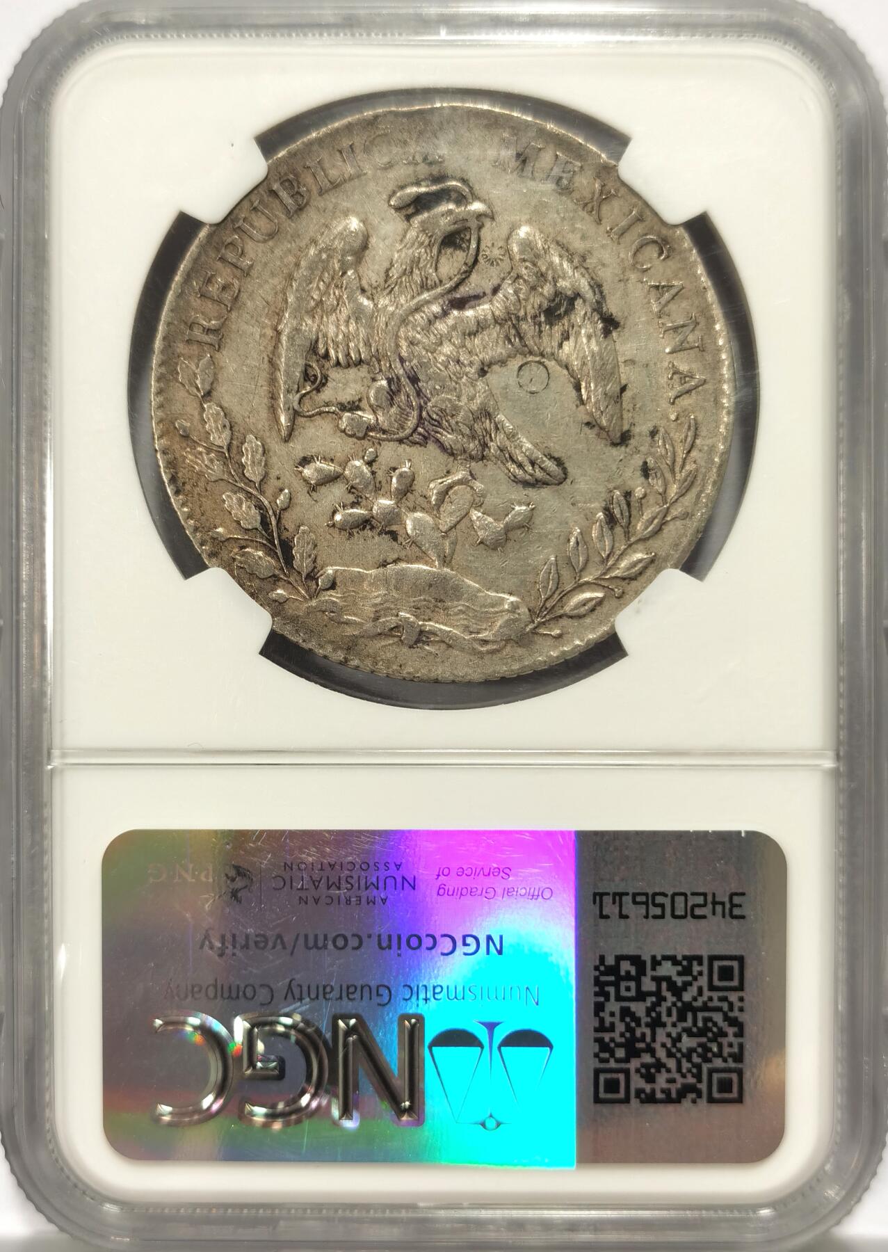 博洋堂世界钱币拍卖第108期（全场包邮） NGC AU 墨西哥1893年MO AM版花边鹰洋，原味春字墨印