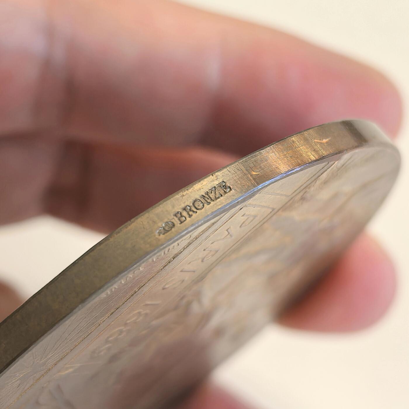 博洋堂世界钱币拍卖第108期（全场包邮） 1889年法国巴黎世博会纪念大铜章。名家D.Dupuis作品。直径63mm，重96克。丰饶角bronze边铭