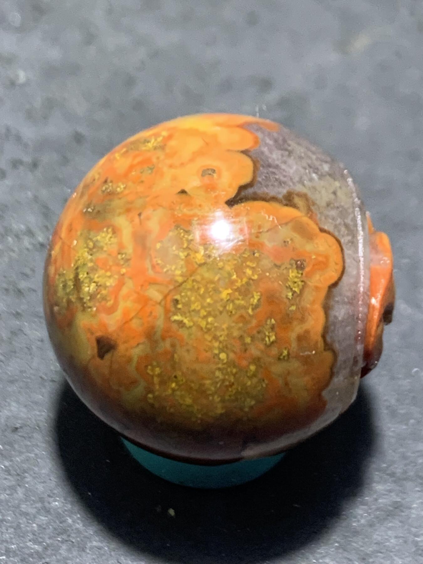 精美亚光冰飘原皮草花纹战国红玛瑙手工俏色巧雕一心向佛2.0圆珠一颗