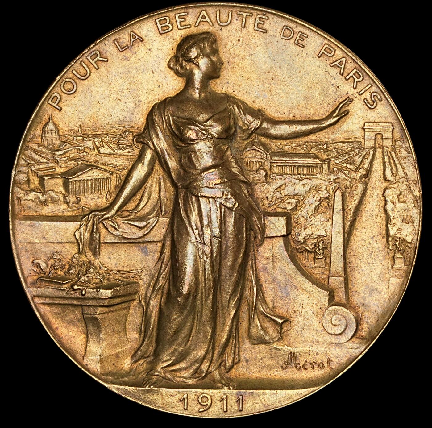 修遠堂世界钱币第五十五期 全场包邮 1911年法国大铜章 50mm，53g