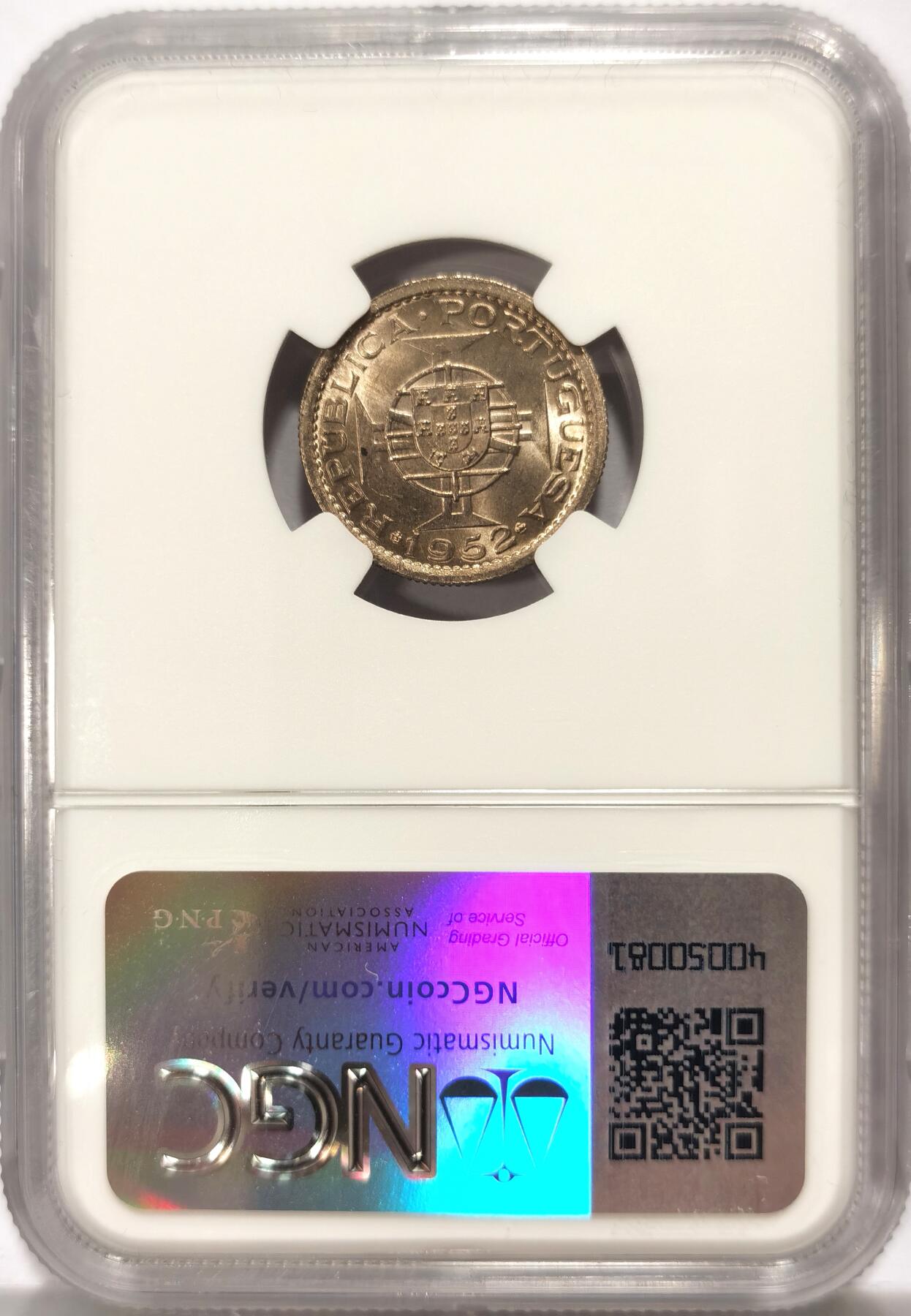 博洋堂世界钱币拍卖第108期（全场包邮） NGC MS66 葡属澳门1952年首版伍毫，麦稀奇所见最高分
