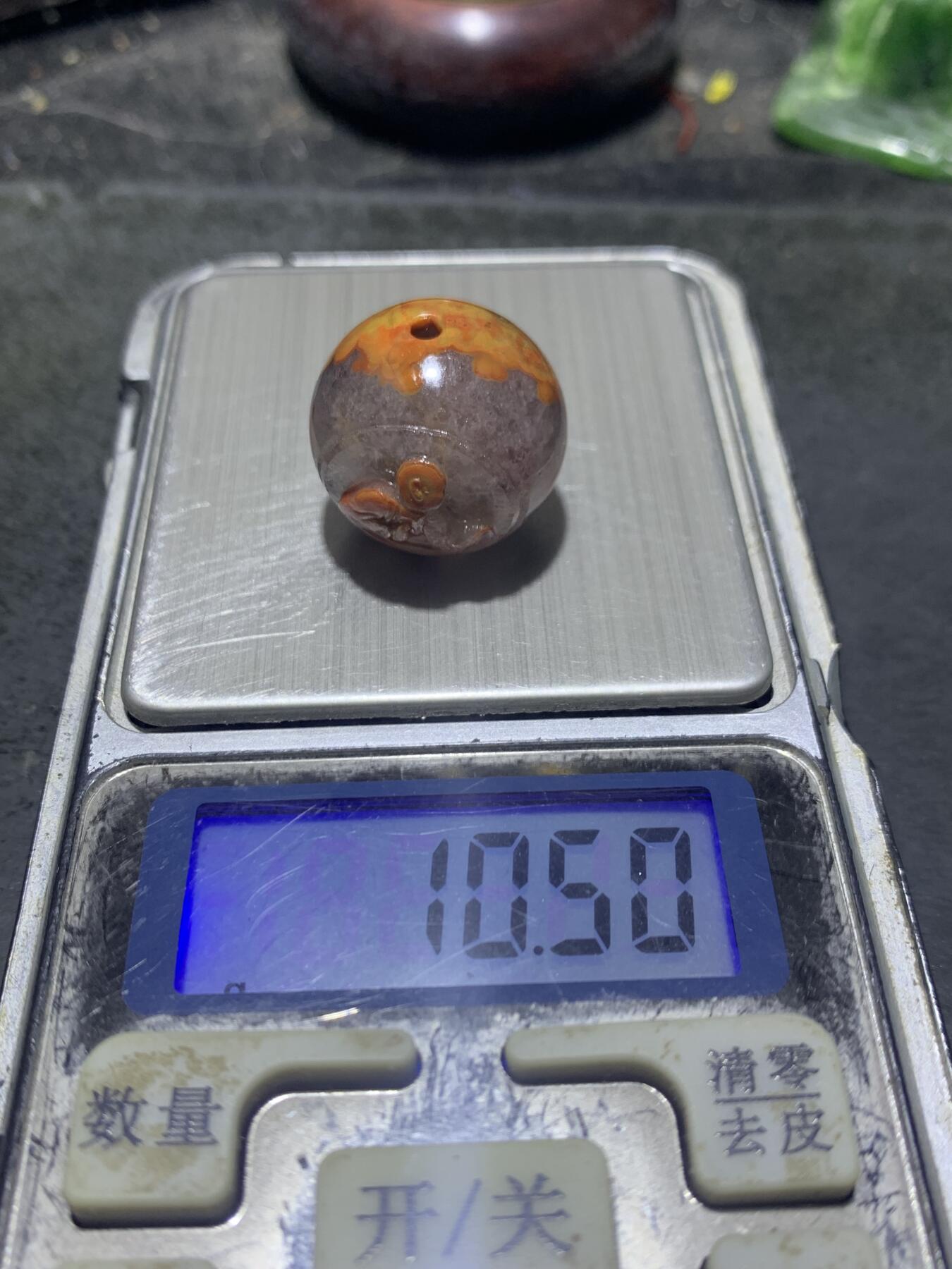 精美亚光冰飘原皮草花纹战国红玛瑙手工俏色巧雕一心向佛2.0圆珠一颗