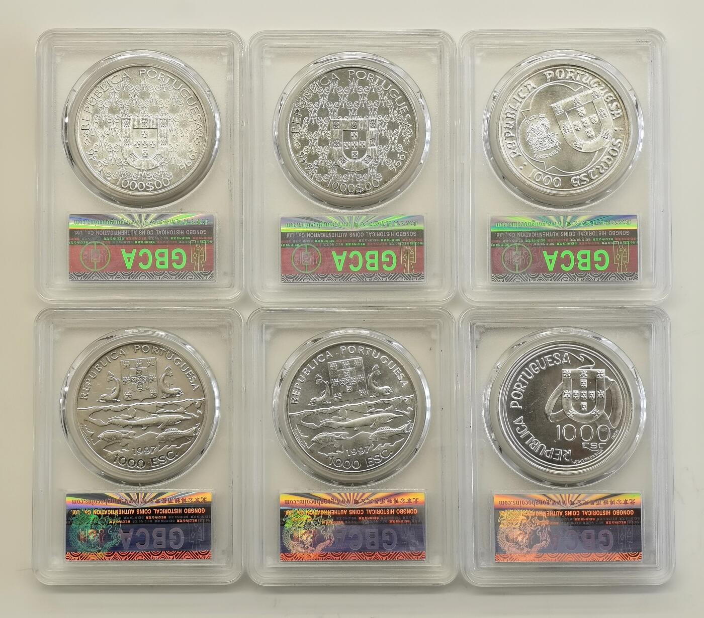 博洋堂世界钱币拍卖第108期（全场包邮） 公博 MS61-67 葡萄牙九十年代1000埃斯库多28克纪念银币6枚一组2