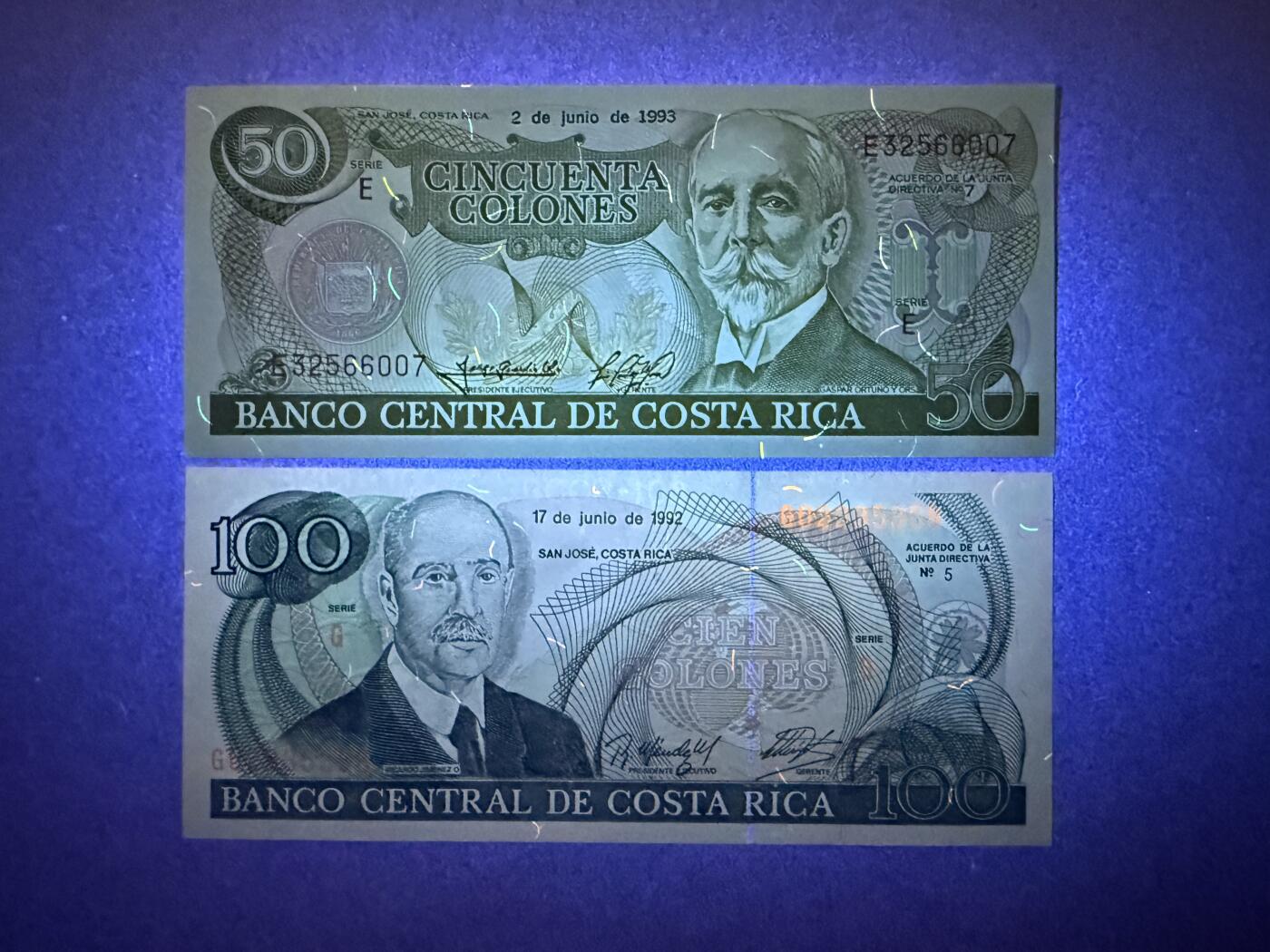 《张总收藏》184期-外币百拍春节前收官 哥斯达黎加50、100科朗2张 UNC 1993年 全程无4