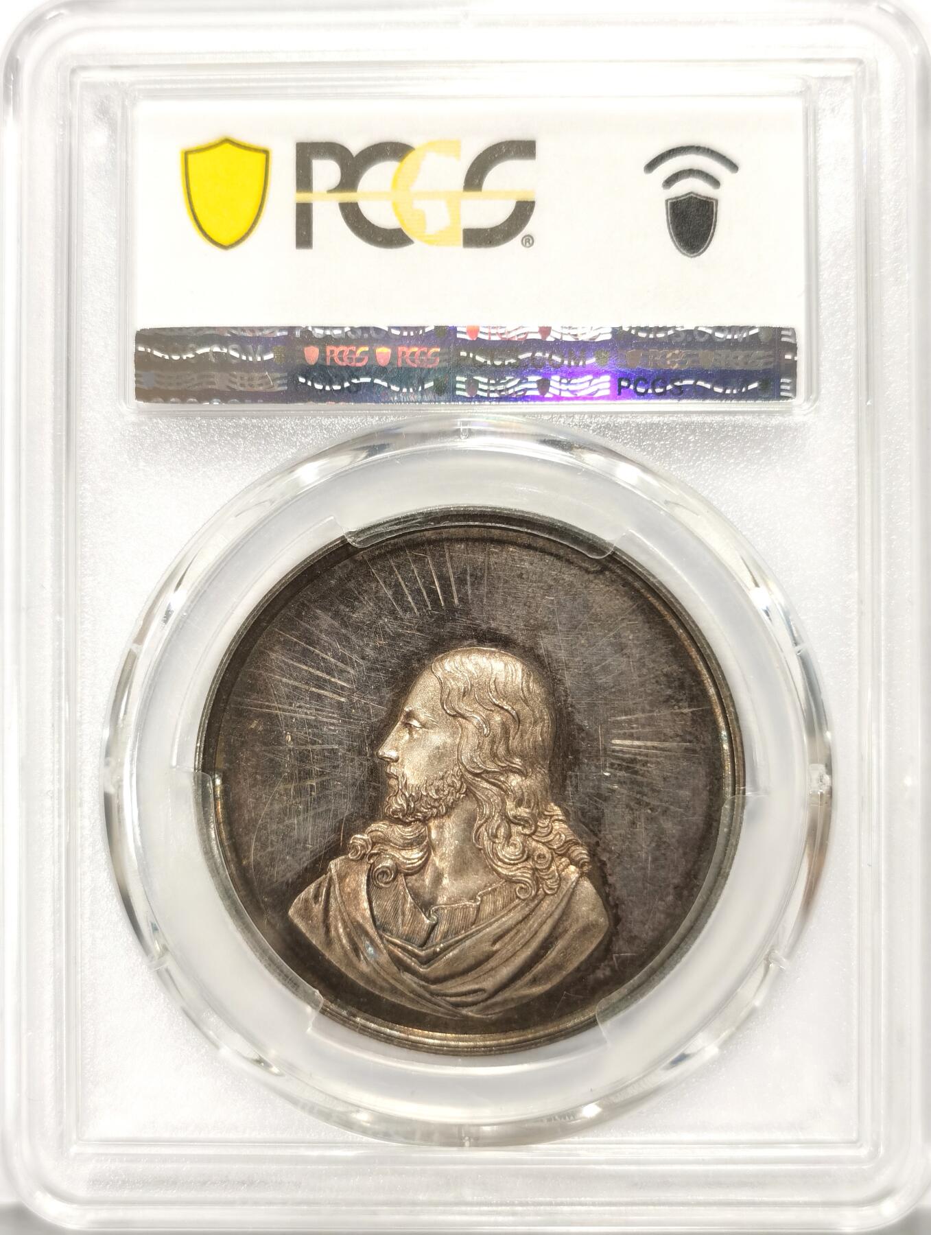 博洋堂世界钱币拍卖第108期（全场包邮） PCGS SP62 1800年前后德国宗教洗礼银章，loos作品，直径36mm，13.6g，镜面蓝彩，唯一冠军分