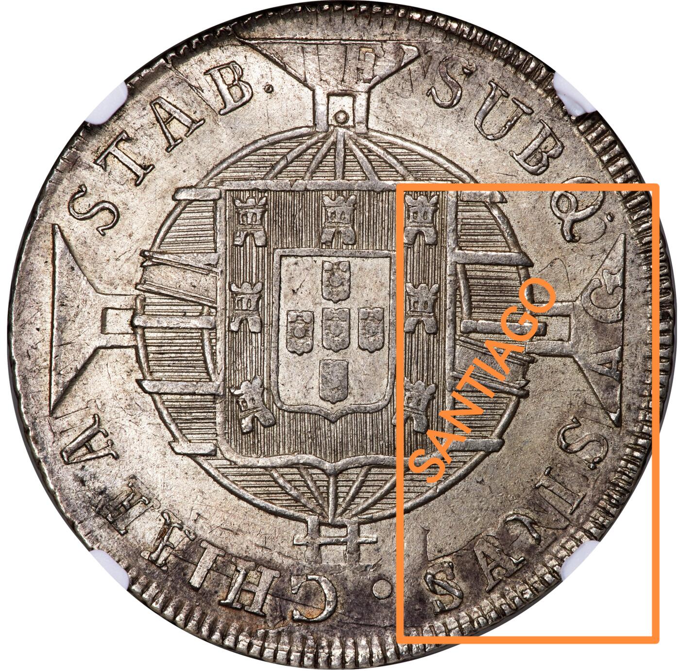 博洋堂世界钱币拍卖第108期（全场包邮） NGC MS61 葡属巴西1819年R版960R地球大银币，原味深打，味道一流，罕见加盖在智利1818年火山银币上，母币关键信息清晰，极为难得的一枚