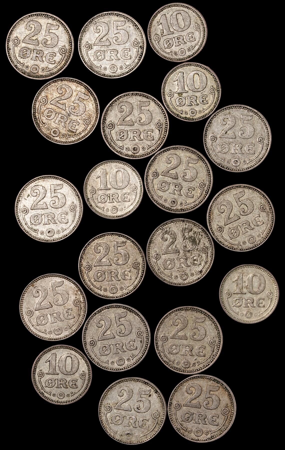 修遠堂世界钱币第五十五期 全场包邮 丹麦国王克里斯蒂安十世10，25欧尔银币 第二组 43.36g