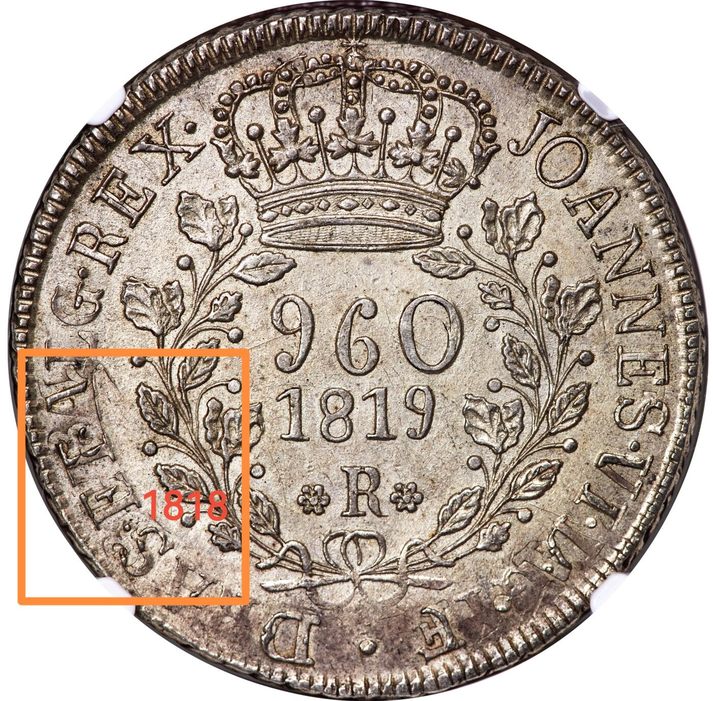 博洋堂世界钱币拍卖第108期（全场包邮） NGC MS61 葡属巴西1819年R版960R地球大银币，原味深打，味道一流，罕见加盖在智利1818年火山银币上，母币关键信息清晰，极为难得的一枚