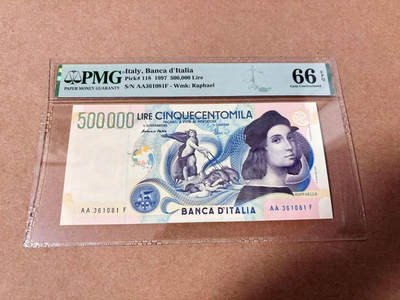【Blue Auction】✨世界纸币精拍第612期 -   【AA冠无47】意大利 1997年50万里拉 拉斐尔 PMG66EPQ 