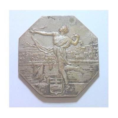 法国1952年 耕种男神高浮雕精制六边形八角大镀银章 50MM - 法国1952年 耕种男神高浮雕精制六边形八角大镀银章 50MM