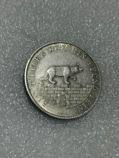 天下钱庄裸币专场 - 1862德国安哈特小熊爬墙1泰勒银币