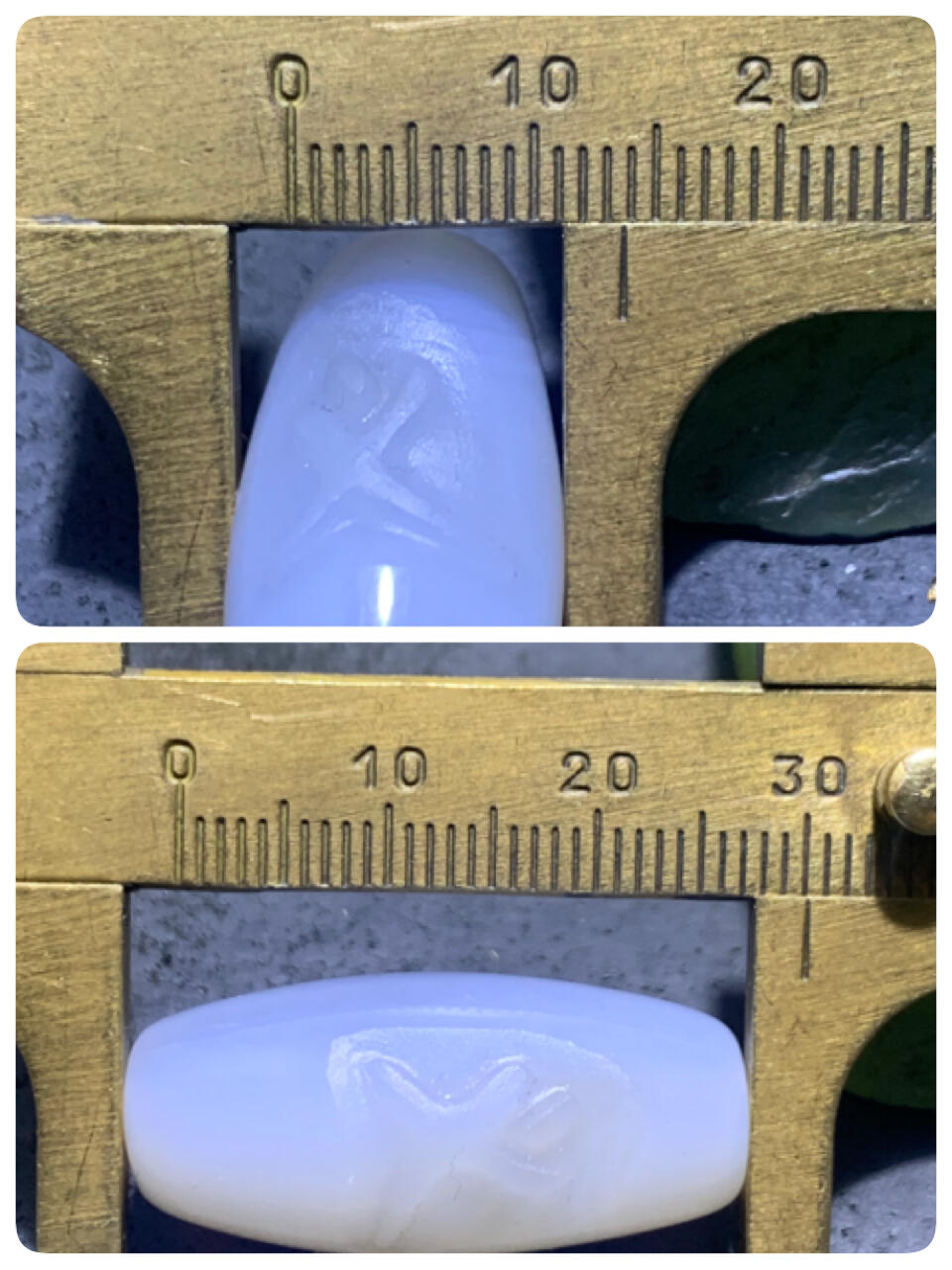 精美亚光高玉化白缠丝玛瑙手工俏色巧雕义字桶珠一个
