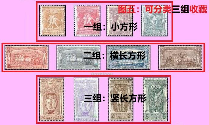 世界第一邮票 —— 世界第一套体育题材邮票、世界第一套奥运会邮票，希腊，1896年，四枚小全套+2枚  （店内编号117）