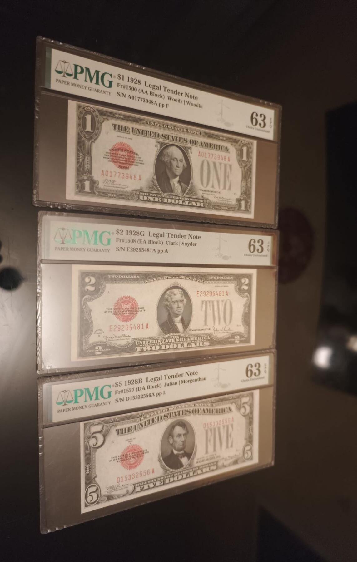 收藏联盟Quantum Auction 第406期拍卖 @征集拍品 长期供货可享分佣福利 1928年美国小票幅法币券1-2-5元 同分PMG63E