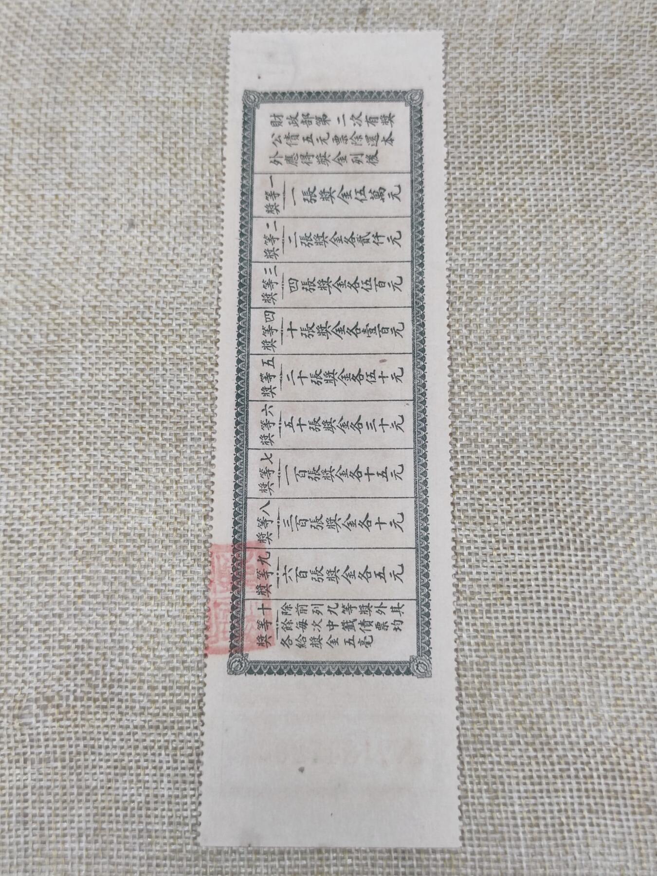 PCAI钱币22-191  公债 票据专场小专场 国民政府二次有奖公债