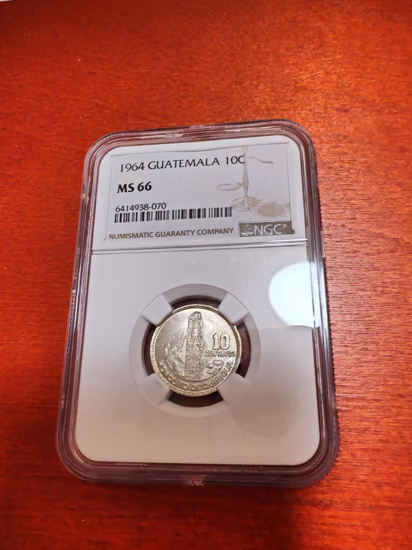长老汇龙年精选第四十六场拍卖 1964 危地马拉10分银币，NGC MS66分，超高分，特年