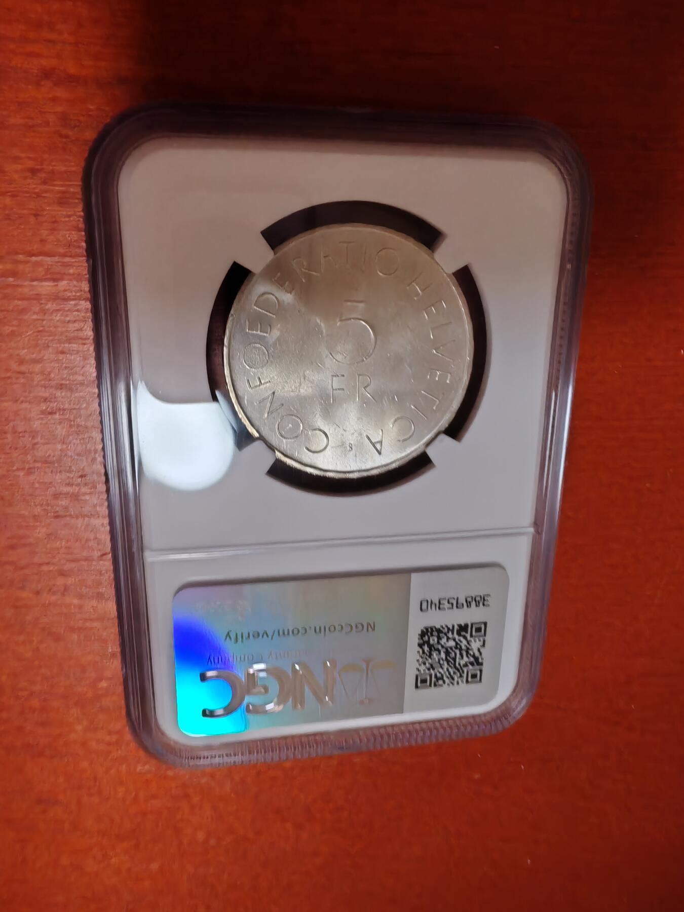 长老汇龙年精选第四十六场拍卖 1963瑞士红十字百年5法郎银币，NGC MS63