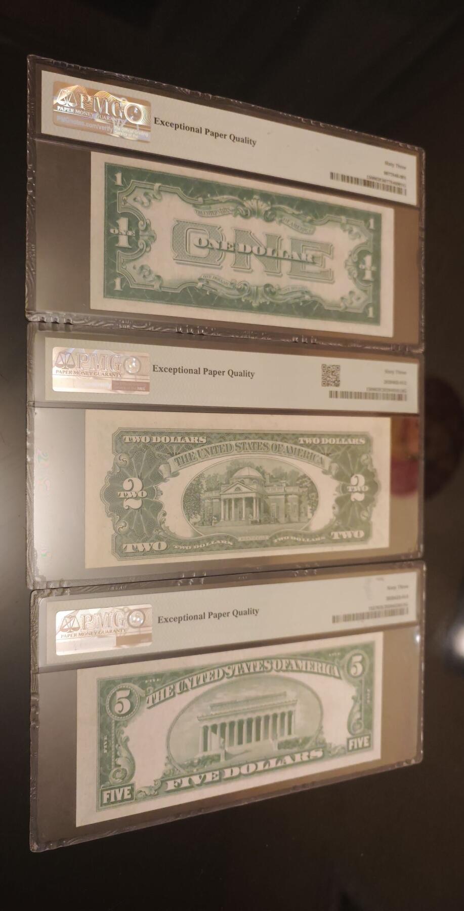 收藏联盟Quantum Auction 第406期拍卖 @征集拍品 长期供货可享分佣福利 1928年美国小票幅法币券1-2-5元 同分PMG63E
