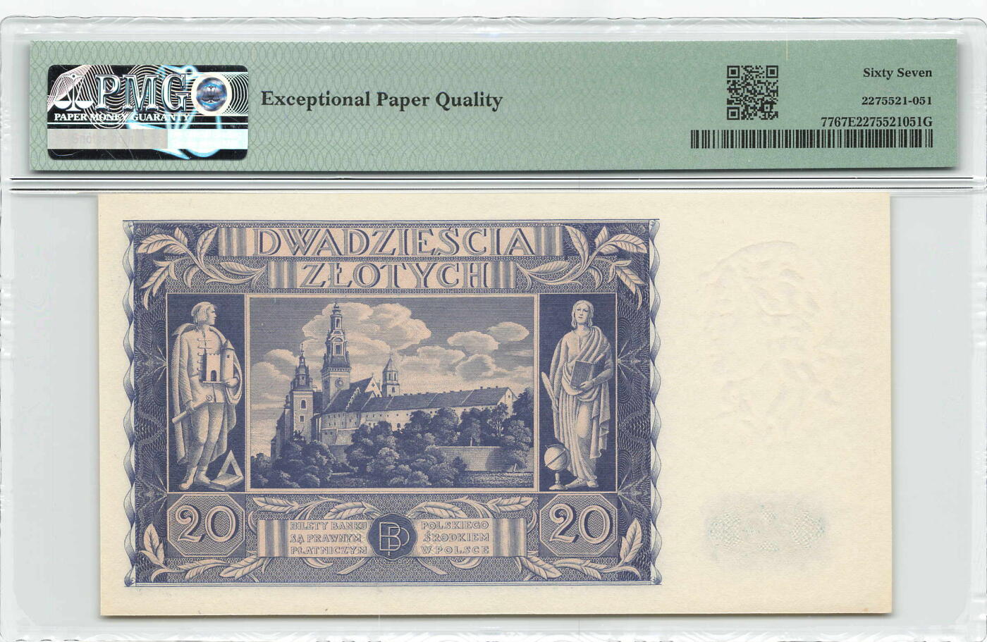 小福收藏拍卖第179期 评级币精选场 本期有老挝1957年50基普样钞 意大利200百多年前超大幅老钞 摩洛哥1968年50迪拉姆 法属安的列斯1963年10法郎 香港政府1元乔治六世以及大量越南 奥地利 马耳他 阿尔及利亚 丹麦等多国精美高分珍稀老钞精品纸币 波兰 1936年 20兹罗提 乱蛇号 PMG67 EPQ 亚军分（冠军分仅1枚）