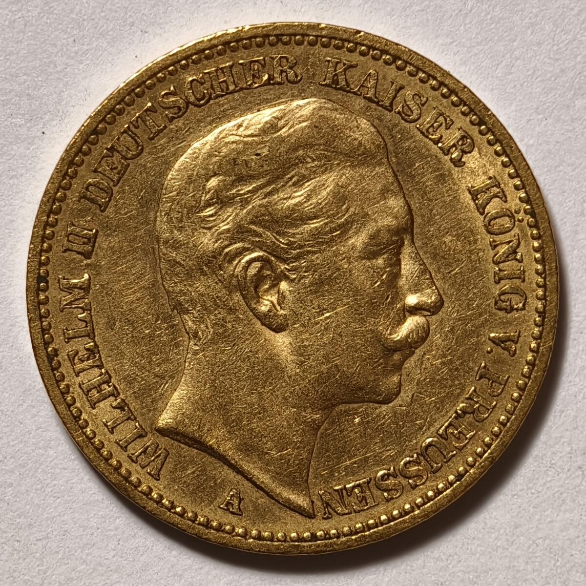 紫瑗钱币——第546期 德国 普鲁士 1896年 A版 威廉二世 20马克 7.965克 0.9金