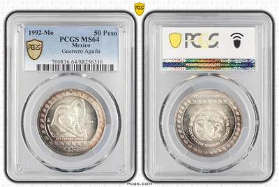 S&S Numismatic世界钱币-拍卖 第113期  - 墨西哥1992年 前哥仑布时代的阿兹特克文化 50比索纪念银币 PCGS MS64，15.55克999银