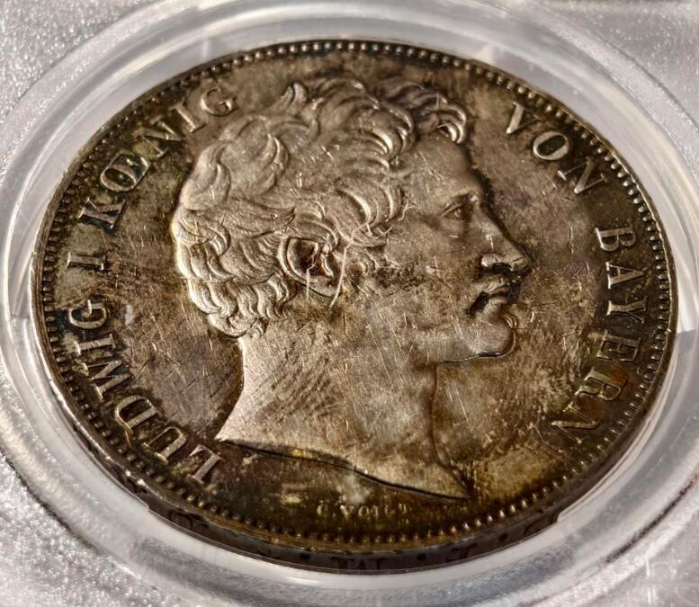 紫瑗钱币——第490期 【加厚盒】德国 巴伐利亚 1838年 巴伐利亚路德维希一世行政区域划分历史2泰勒  PCGS AU53