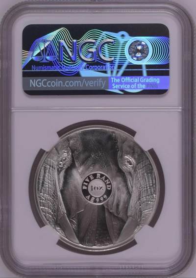 S&S Numismatic世界钱币-拍卖 第126期  南非2019年 非洲五霸系列1-大象 5兰特精制纪念银币 NGC PF69UC ，31.11克999银
