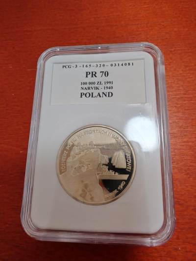 长老汇马年精选第五场拍卖 - 1991波兰二战10万兹罗提精制银币，ECC（波兰本土评级公司） PR70