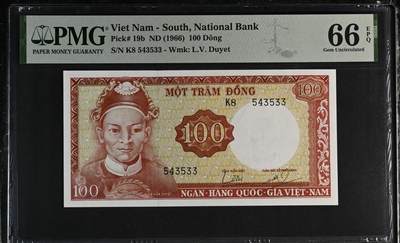 桂P钱币文化工作室拍卖第三十一期 - 南越1966年100盾，PMG66亚军分