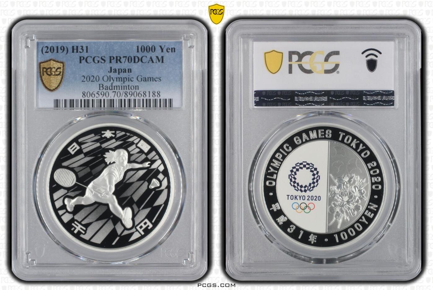 S&S Numismatic世界钱币-拍卖 第113期  日本2019年 东京残奥会-羽毛球 1000円精制纪念银币 PCGS PR70DCAM冠军分  31.1克999银