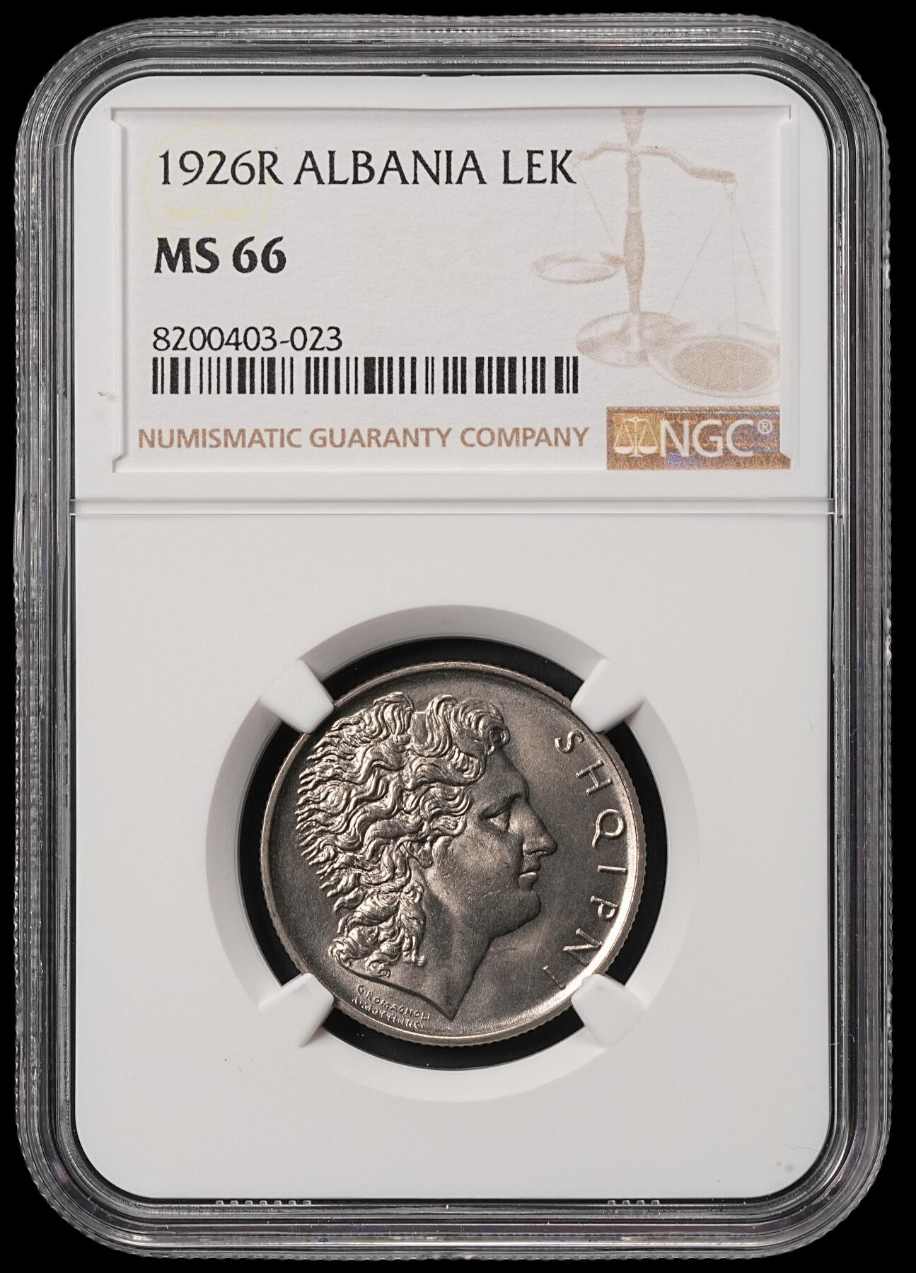 修遠堂世界钱币第五十六期 全场包邮 蛇年首拍 NGC MS66 1926年阿尔巴尼亚1 LEK 高分