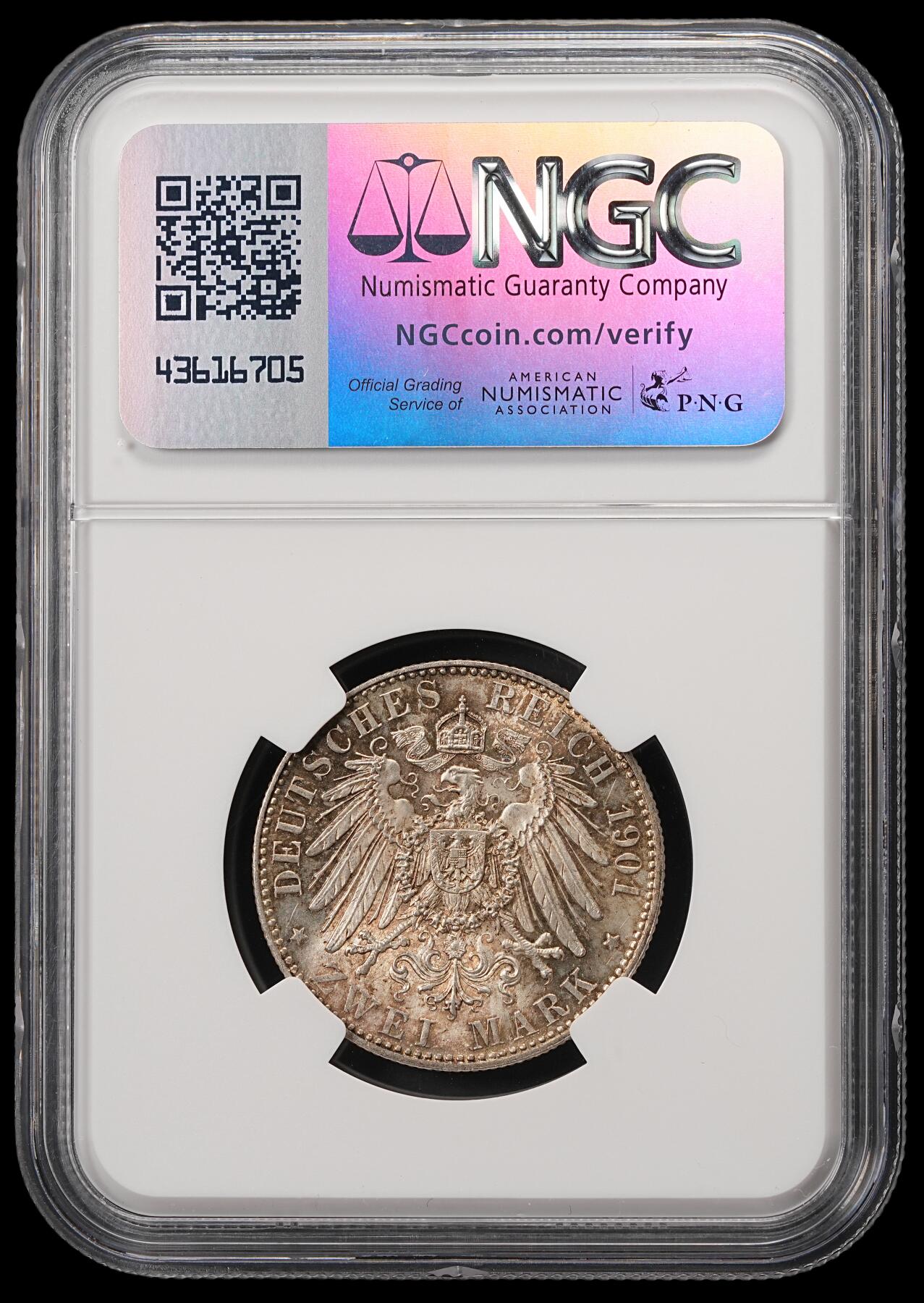 修遠堂世界钱币第五十六期 全场包邮 蛇年首拍 NGC MS64 1901年普鲁士建国200周年2马克银币