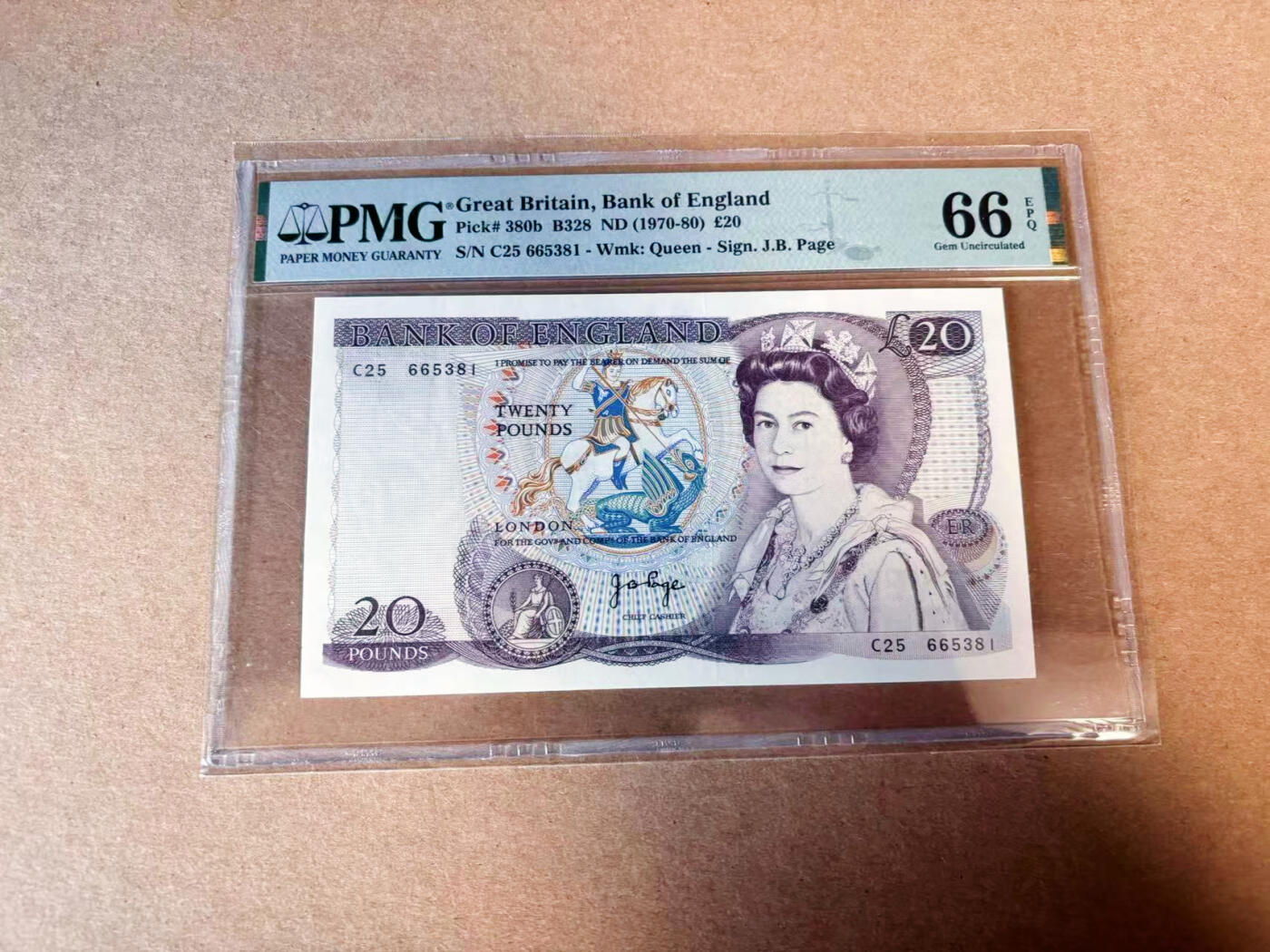 【Blue Auction】✨世界纸币精拍第614期（年前最后一场） 【无47】英国 1970-80年20镑 PMG66EPQ 