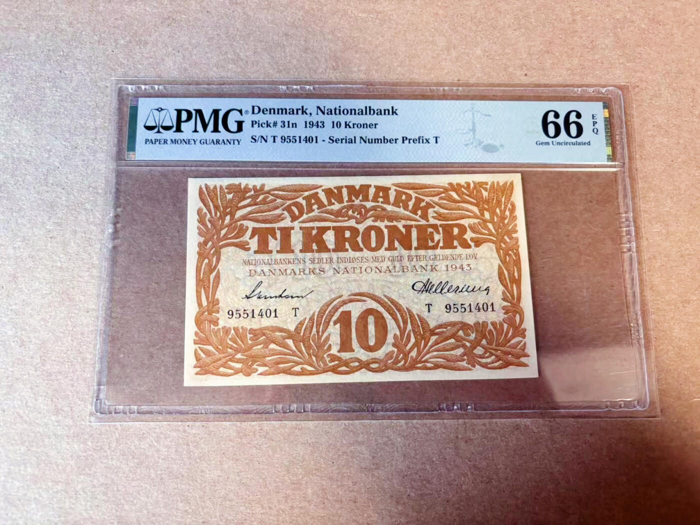 【Blue Auction】✨世界纸币精拍第614期（年前最后一场） 丹麦 1943年10克朗 PMG66EPQ 墨丘利 