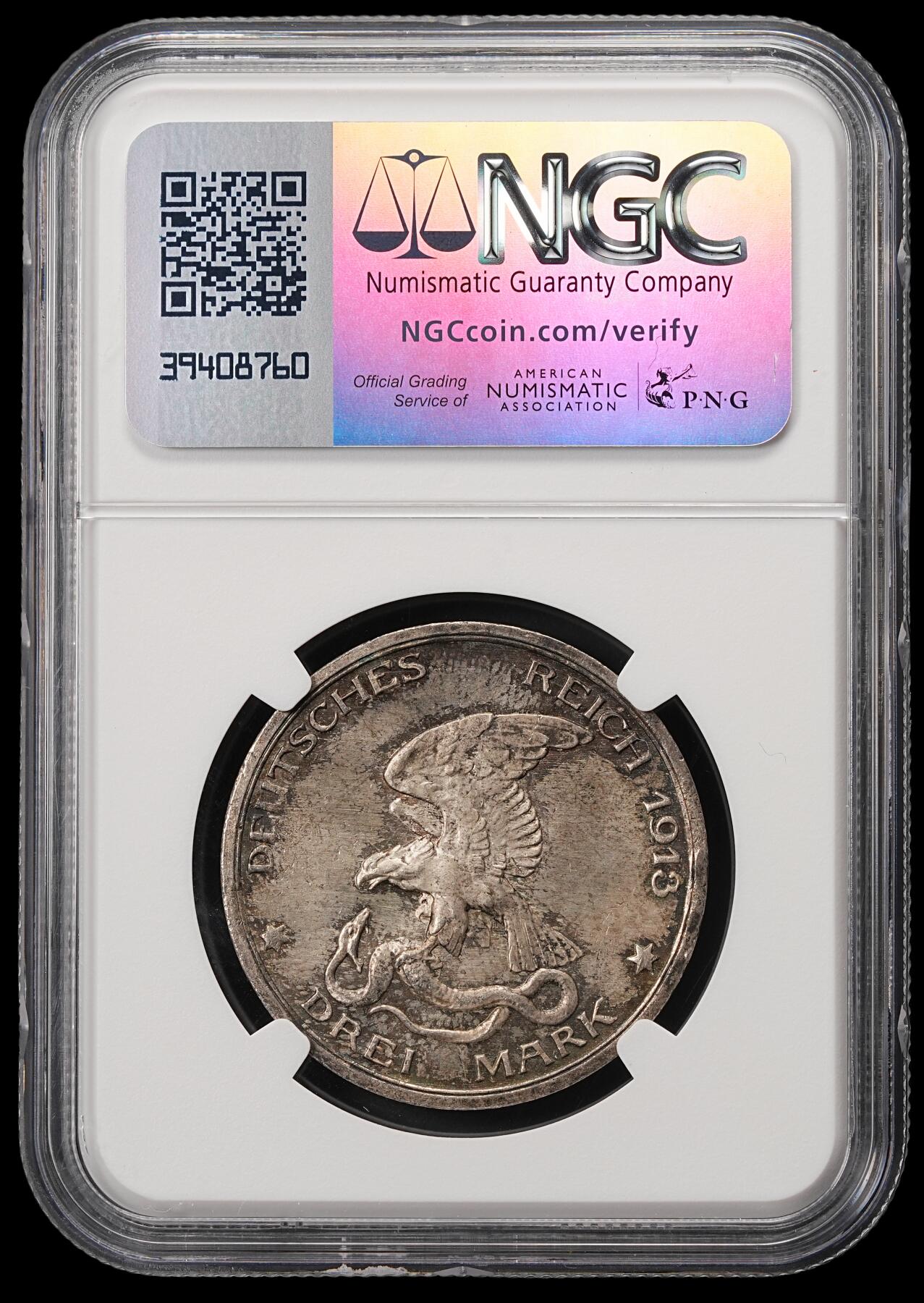 修遠堂世界钱币第五十六期 全场包邮 蛇年首拍 NGC MS65 1913年普鲁士战胜拿破仑百年纪念3马克银币