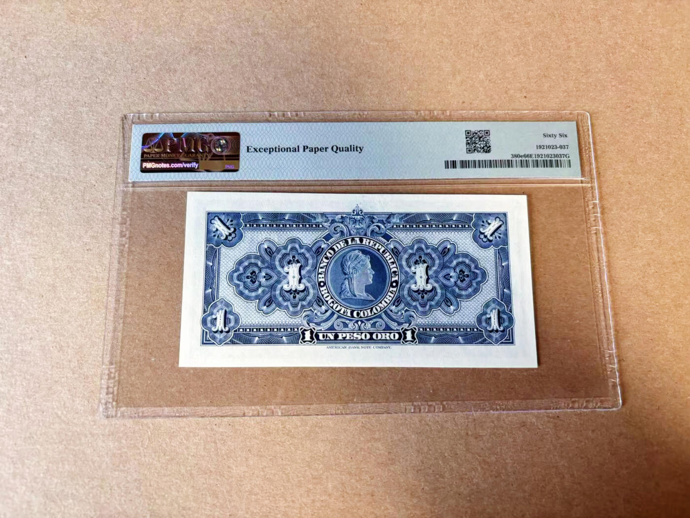 【Blue Auction】✨世界纸币精拍第614期（年前最后一场） 哥伦比亚 1946-47年1比索 ABNC出品 PMG66EPQ 