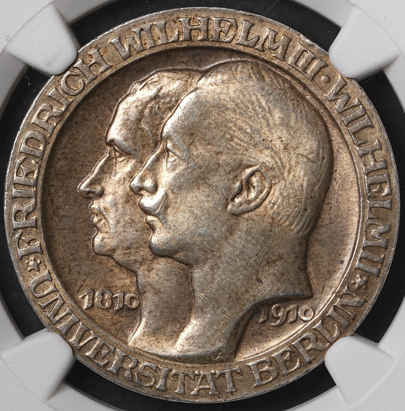 修遠堂世界钱币第五十六期 全场包邮 蛇年首拍 NGC MS63 1910年普鲁士-柏林大学百年纪念3马克银币